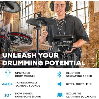 Alesis Nitro Max Kit Electric Drum Set with Quiet Mesh Pads, 10 Dual Zone Snare, Bluetooth, 440+ Sounds, Drumeo, USB MIDI, and Drummer Headphones