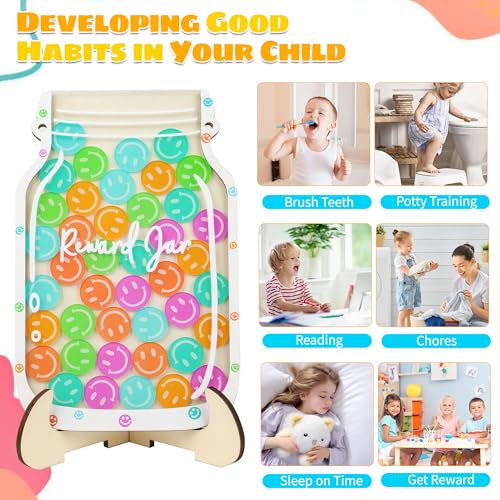 Magnetic Reward Jar for Kids - Personalized Smiley Faces Jar with Colorful Letter Stickers, Ideal for Classroom Reward System, Home Chore Chart, Positive Behavior & Potty Training (42PCS Smiley) - Image 6