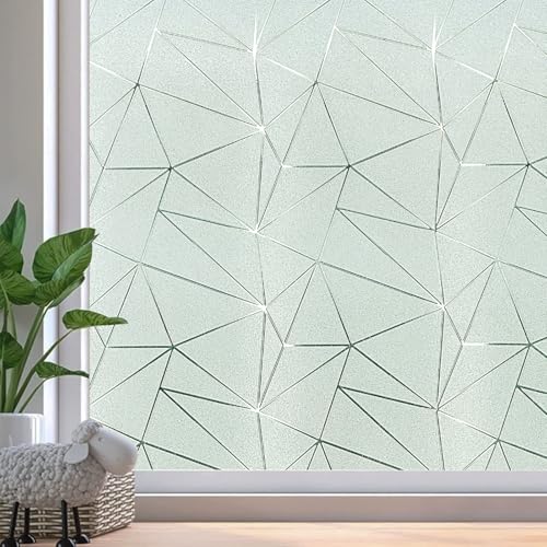 Beautysaid Window Film Privacy for Glass Windows, Frosted Window Film with Triangular Pattern, Anti-UV Static Cling without Glue for Home Bathroom Bedroom Office, 60 * 200cm