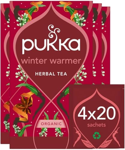 Image of Pukka Herbs | Winter Warmer Organic Herbal Tea | Limited Edition | Ginger, Cinnamon, Clove, Orange | Perfect For Festive Spirit | 4 packs | 80 Sachets