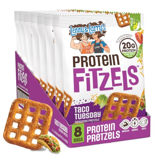 Image of Lenny & Larry's Protein Pretzel [Taco Tuesday] FITZELS - Crunchy, Salty, Savory, Tasty Snack High in Protein - 20 g's of Plant Protein 8 Bags, 3 oz Each