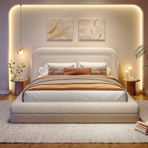 Homkdom Full Bed Frame with Headboard, Upholstered Cloud Bed Frame,