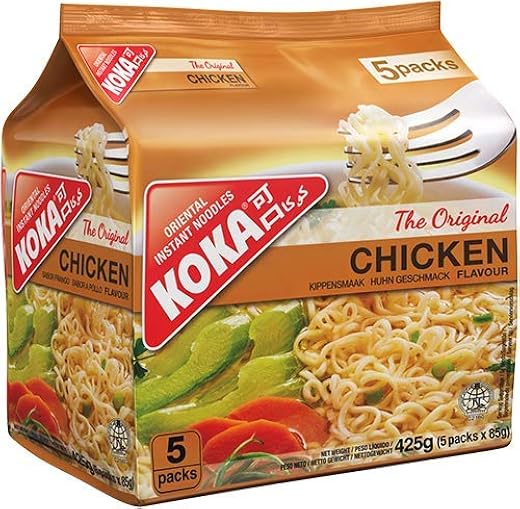 KOKA Oriental Instant Noodles The Original Chicken Flavour (Pack of 5 x 85g) "(Halal Certified)", 425 gram