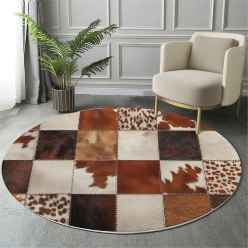 Tapis patchwork de vaches marron 120 cm en poil ras doux - 3