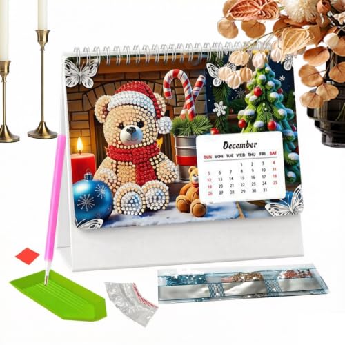 Calendario familiar de escritorio 2027 para decorar con brillantes en la mesa del salon