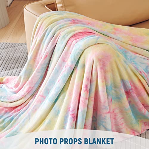 Kawahome Sherpa Fleece Blanket Queen Size Winter Heavy Thick Bed Extra Warm Super Soft 500Gsm Warmest Blankets For Couch, 90" X 90" Pink Rainbow #TOP5