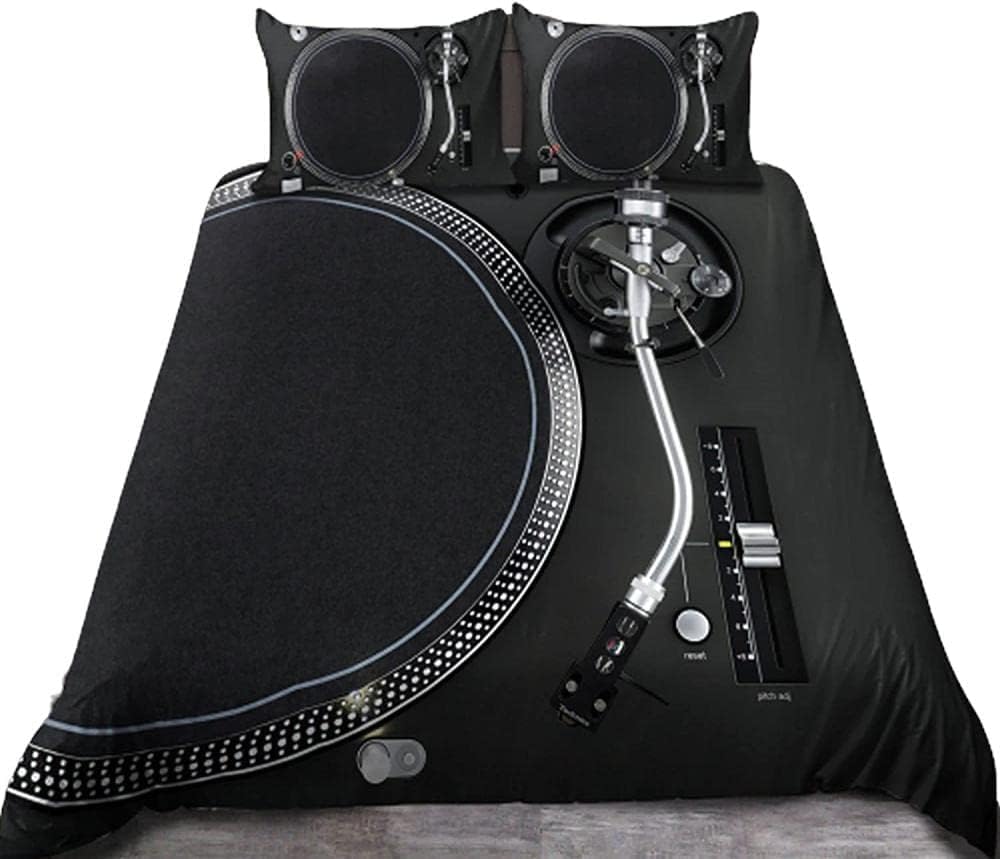 Housse de couette 220x240 thème musique pour parure de lit adulte 2 personnes noire