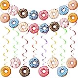 34 Pcs Donut Party Decorations Include 2 Pcs Donut Garland Banner and 32 Pcs Donut Hanging Swirl Party Supplies for Birthday Baby Shower Grow Up Party Favors