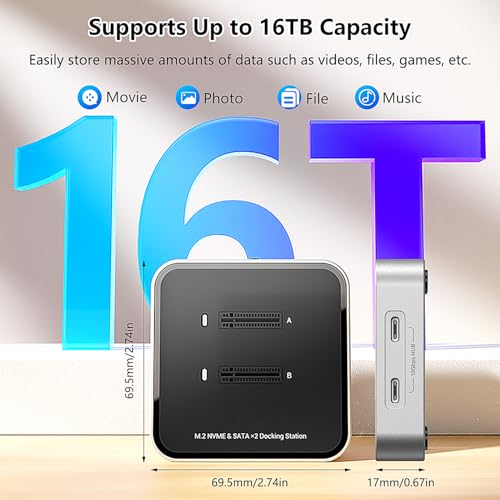 Caja Externa Dual Bay M.2 NVME SATA SSD USB 3.2 16TB miniatura 3