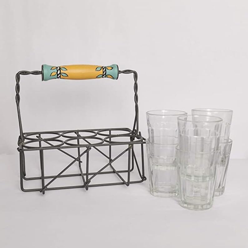 Aashita Creations Cutting chai Glasses with Metal Stand, Indian Tea Glasses, Cutting chai, Shot Glasses, Indian Dhaba Glasses, Indian Furniture and Home Decor