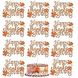10Pcs Thanksgiving Cake Toppers, Pumpkin Turkey Fall Theme Cupcake Decorations, Happy Thanksgiving Day Glitter Party Supplies for Table Decor, DIY Baking Decoration Harvest Festival Dessert Decor