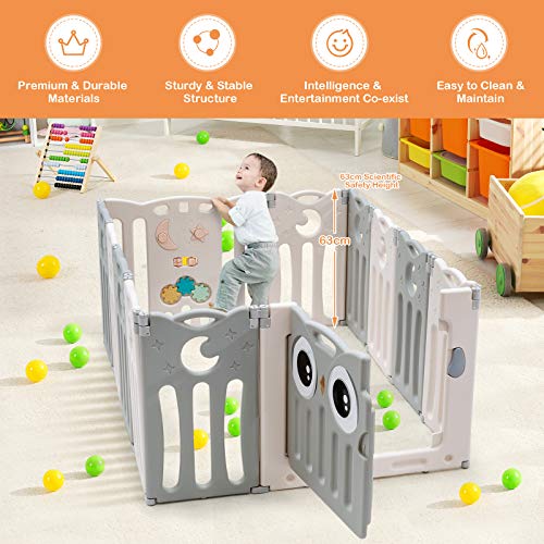 COSTWAY Grondbox baby, 12 HDPE paneel babybox speelbox, opvouwbare baby speelruimte met veiligheidsslot & educatief… - Image 7