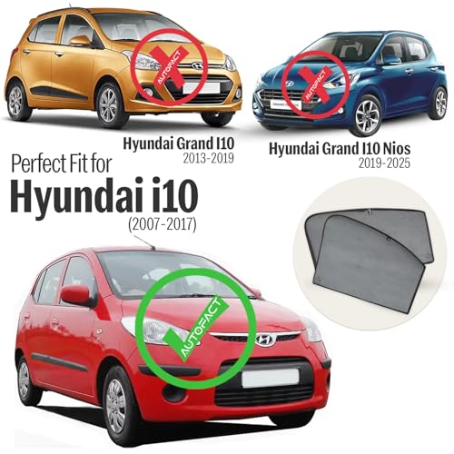 Image of Autofact Car Sunshades for Hyundai i10 Old (2007 to 2017), UV Protection, Useful Car Accessories, Custom fit Sun Shades for Side Windows, Set of 4