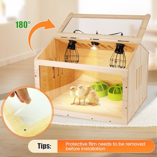 MUDUOBAN Large Wooden Chicken Brooder Box with Thermostat and 3 Heat Lamps,Brooder Box for Warm 5-30 Baby Chick Duck Quail,Small Chiken Coop (22.8\" x17.7x15.7) - Thumbnail 4
