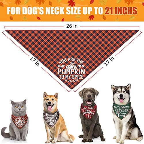 4 Pack Halloween Thanksgivng Christmas Dog Bandanas - Classic Fall Plaid Xmas Dog Bandana Triangle Pet Scarf Bibs Kerchief Gift Set Pet Holiday Accessories Decoration For Small To Large Puppy Dog Cat #TOP1