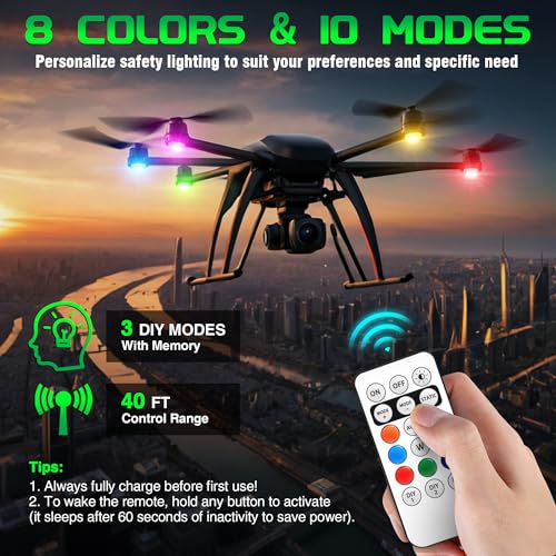 Wireless RGB LED Aircraft Strobe Lights with Remote Control, 8 Colors 10 Flash Modes DIY Mode Anti-Collision Lights Waterproof Emergency Warning Light for Large Drone Car Motorcycle Bike 8Pcs — view 4