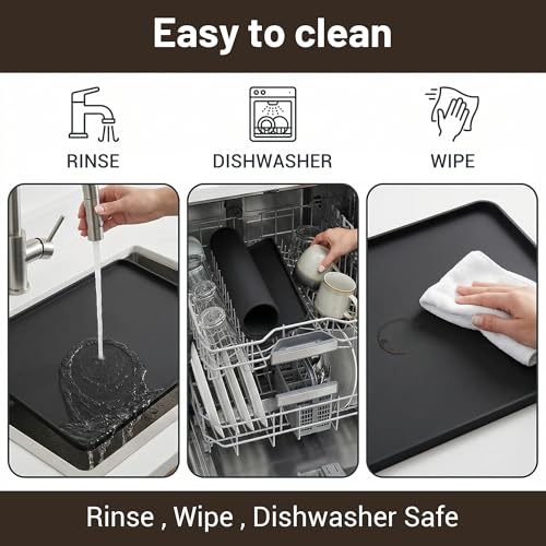 Image of ZJWZLG Silicone Coffee Mat for Countertop, 24x16 inch - Heat Resistant Espresso Machine Mat with Raised Edge, Non-Slip Waterproof Station Pad, Compact Coffee Bar & Kitchen Accessories - Black