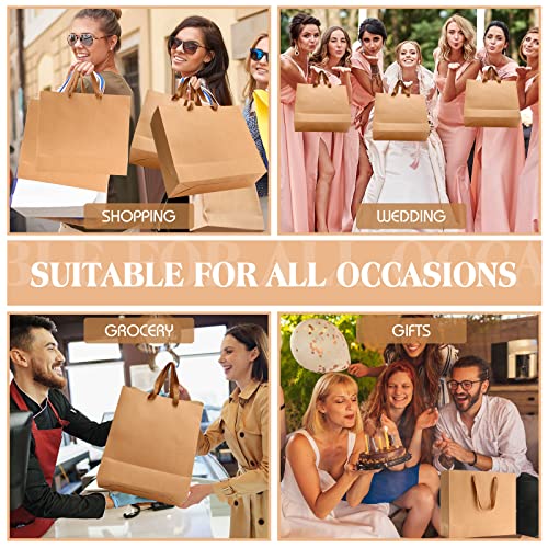 Perkoop 40 Pack Brown Kraft Handled Paper Bags 4 Sizes Kraft Paper Bags Goodie Bags With Cloth Handles Gift Wrap Bags Dessert Bags Shopping Bags Merchandise Bags For Business, Boutique, Party Favors #TOP4