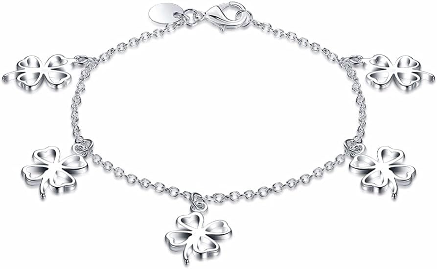 Lucky Four Leaf Charm Bracelet Crystal Link Chain Bracelet for Women Fine Jewelry
