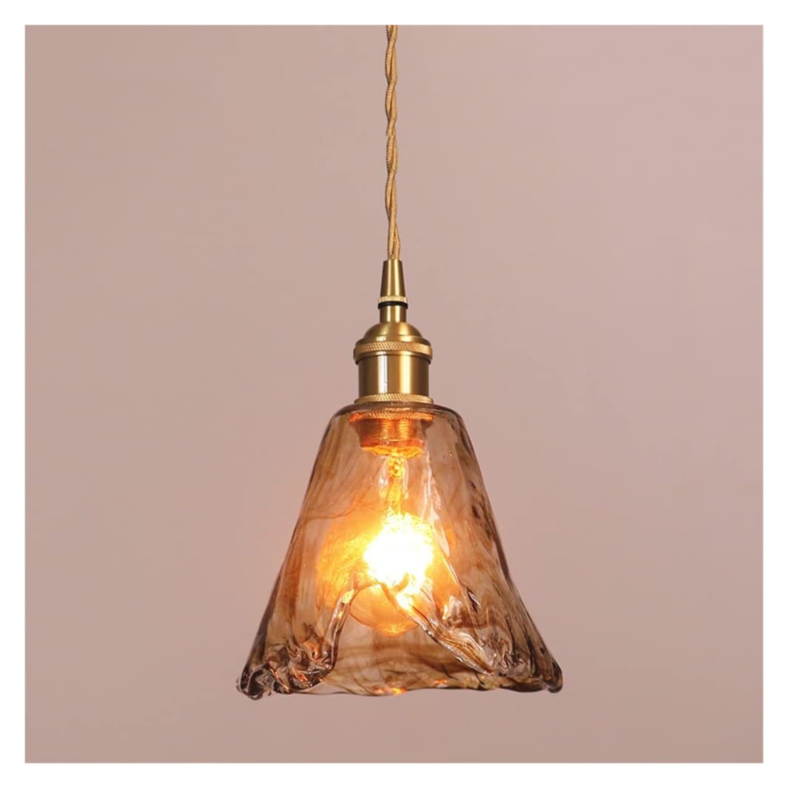 KHUKHU Amber Glass Chandelier Creative Irregular Chandelier 1-Light Fixture for Dining Room House Foyer Entryway Kitchen Bedroom Bedside Lamp Mid Century Adjustable Ceiling Light(B)