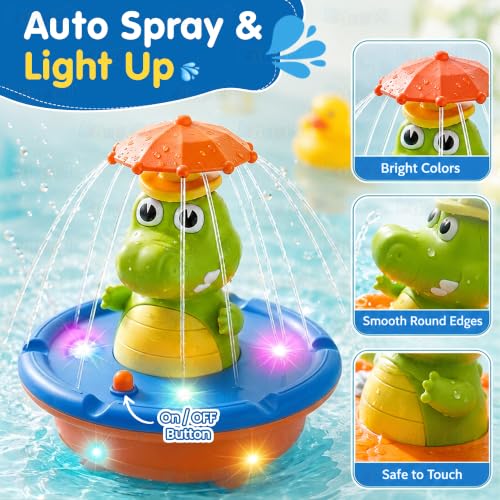 Image of Kidology Crocodile Sprinkler Bath Toy for Kids with LED Light-Up Fountain | Water Squirt Toy with 5 Spray Modes | Floating Water Toy for Kid | Birthday Gift for Boys & Girls