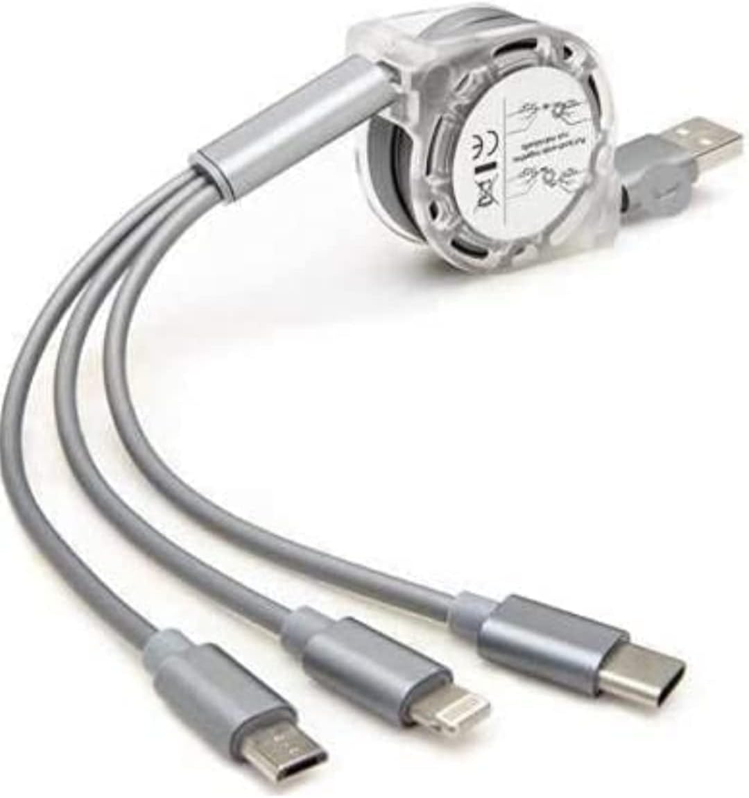 EASYSHOP Multi Retractable 3.0A Fast Charger Cord, Multiple Charging Cable 4Ft/1.2m 3-in-1 USB Charge Cord Compatible with Phone/Type C/Micro USB for All Android and iOS Smartphones (Random Colour)