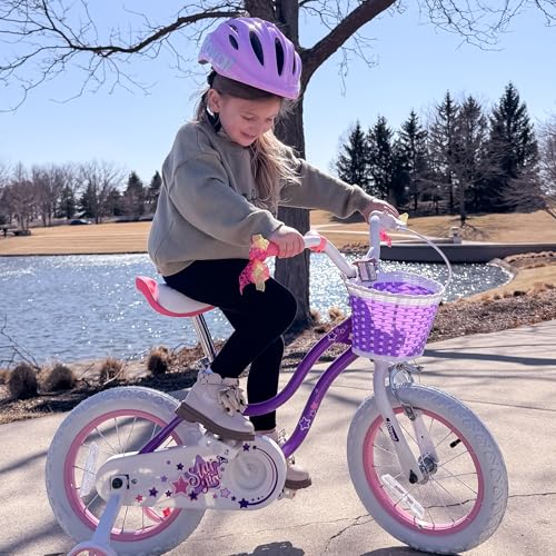 RoyalBaby Girls Bike Training Free EZ Bike Stargirl Balance to Pedal Easy Learning Bicycle, 14 Inch for Toddlers & Big Kids, Purple by RoyalBaby - Image 8