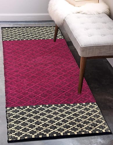Image of Artisan Cotton Rug Runner - 2x5 ft Handcrafted Carpet for Hallway, Porch & Transitional Zones Kitchen, Bedroom, Living-Room