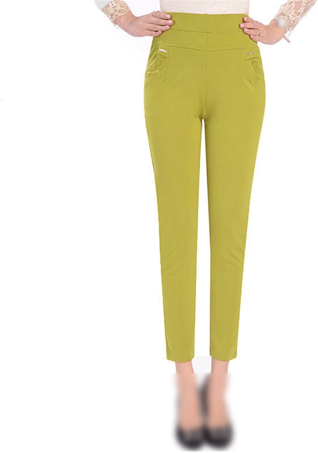 Kelsiop Women's Summer Elastic Slim High Waist Pants Trousers Casual Street Plus Size Office Pants