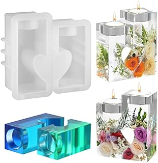 Haphiz 2PCS Stitching Resin Moulds Love Heart Candlestick Silicone Moulds DIY Decoration Crafts Home Decorations Casting Tools for Candles Birthday Valentines Decoration