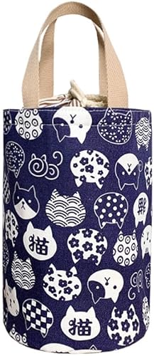 Lonchera redonda con diseño de gato lindo con aislamiento Bento Cooler Bag con cordón redondo para almuerzo, bolsas plegables para mujeres y