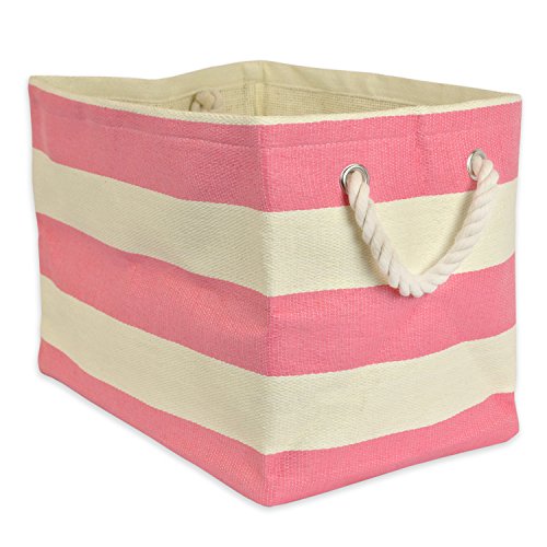 Image of DII Durable Woven Striped Storage Bin Collapsible with Soft Rope Handles Reinforced with Metal Grommets, Large, 17x12x12", Pink