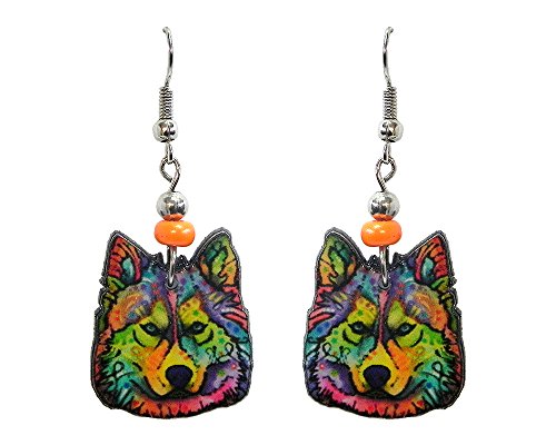 Wolf Animal Graphic Dangle Earrings - Womens Fashion Handmade Jewelry Nature Accessories