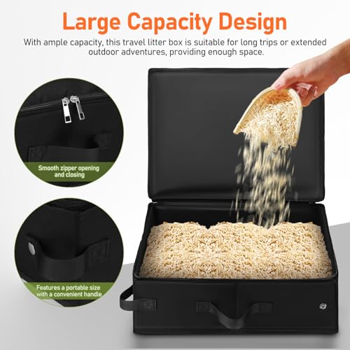 Arenero portátil para gatos plegable con tapa y asa miniatura 6