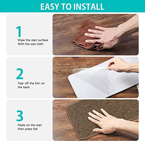 Non Slip Stair Treads Carpet - For Wooden Steps Indoor With Self Adhesive Tape Set Of 15, Anti Moving Stair Runners Covers Mats Staircase Step Carpet For Elder Pet Dog, 8"X30", Brown #TOP4