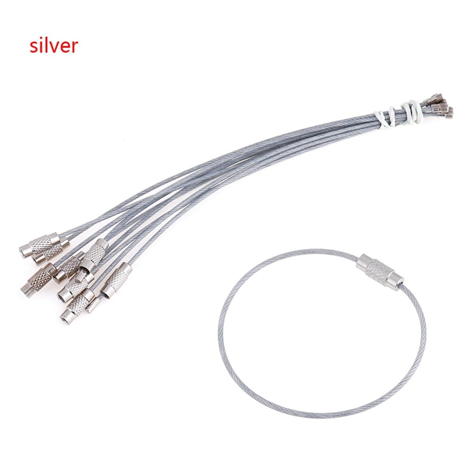 10 portachiavi in filo di acciaio inossidabile da 1,5 x 150 mm, con chiusura a vite, anello portachiavi ad anello per cavi, per esterni, campeggio, bagagli, gadget EDC (2)