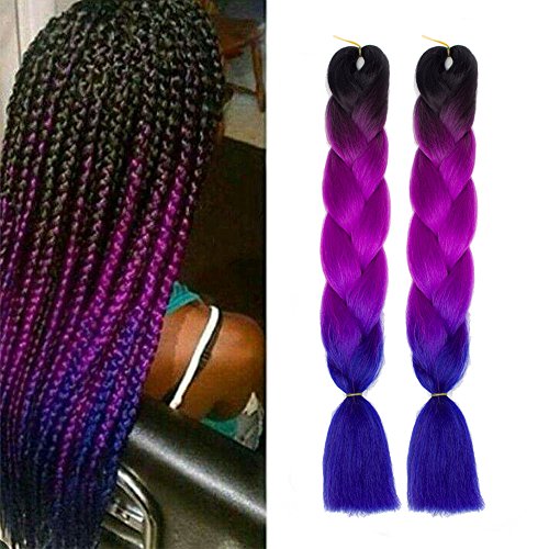 Ameli Synthetic Braiding Hair Extensions Kanekalon Hair Ombre Twist Braids Hair High Temperature Hair Extensions (2Pcs/Lot 100g/Pc 24")