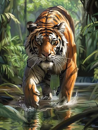 Kit peinture diamant tigre XXL 100x130 symboles lisibles toile sans pli