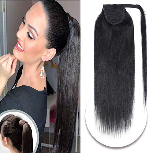 Down Human Hair Ponytail 20" 1 Black