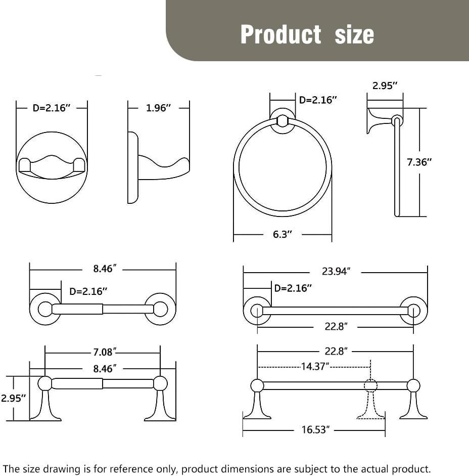 4-Piece Bathroom Hardware Set: Brushed Nickel Bathroom Accessory Set, Towel Bar,Towel Ring,Toilet Paper Holder,Robe Hook, Wall Mounted,Optional Install Longer or Shorter Towel bar