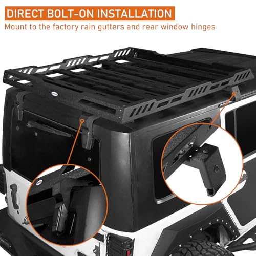 Image of Hooke Road for Jeep JK Roof Rack Cargo Basket for 2007-2018 Jeep Wrangler JK Unlimited 4-Door Hardtop Heavy Duty Steel Luggage Carrier