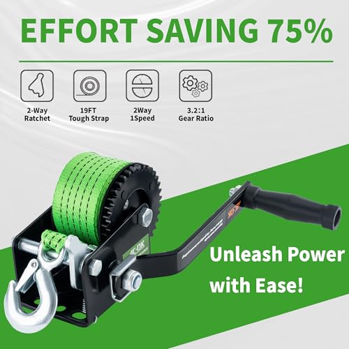 Image of 600lbs Heavy Duty Boat Trailer Winch with 19FT Strap, 2-Way Ratchet & 3.2:1 Gear Trailer Winch, Portable Hand Crank Winch for Boat, Truck, Trailer, RV, ATV, Jet Ski