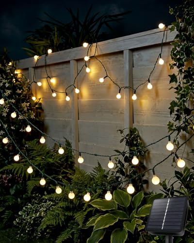 AdalyRoma Guirlande lumineuse solaire d'extérieur - 14 m - 120 LED - Boules blanches - 8 modes...