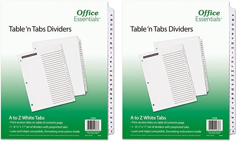 Office Essentials 11676 Table 'n Tabs Divisores, 26 pestañas, letras (paquete de 2)