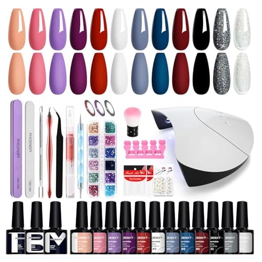 Kit Uñas Semipermanentes Phoenixy con Lampara U V LED 36W, Uñas Semipermanentes Kit Completo con 12 Colores Pintauñas Semipermanentes Base y Top Coat, Kit de Manicura para Principiantes