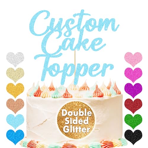 Personalised Custom Cake Toppers - Happy Birthday & Wedding Gifts for Women, Men & Graduation - 11 Colors, Glitter Cake Decorations (Baby Blue)