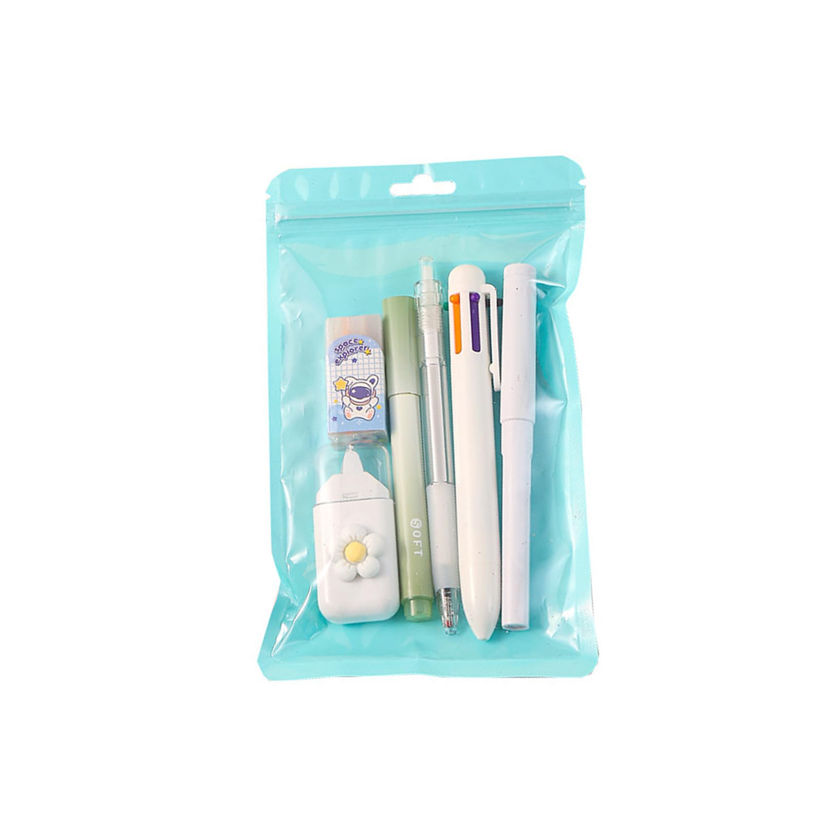 Maxtonser 6Pcs Stationeries With Multicolored Ballpoint Pen Highlighter Retractable Gel Pen Eraser Pencil Correction Tape