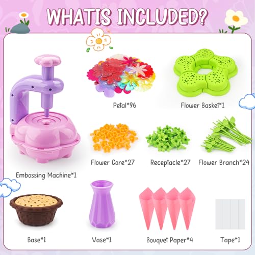 CENOVE Bastelset Kinder ab 4 5 6 7 8 9 10 Jahre, Blumen Basteln Spielzeug mit Blumenmaschine, DIY MädchenSpielzeug Stoff Blumen Bastel Set, Weihnachts und Geburtstags Geschenk Mädchen 4 5 6 7 8 Jahre