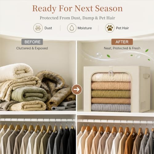 GoMaihe Clothes Storage Bins with Metal Frame for Closet, 40L 3-Pack Beige by GoMaihe - Used condition - Image 8