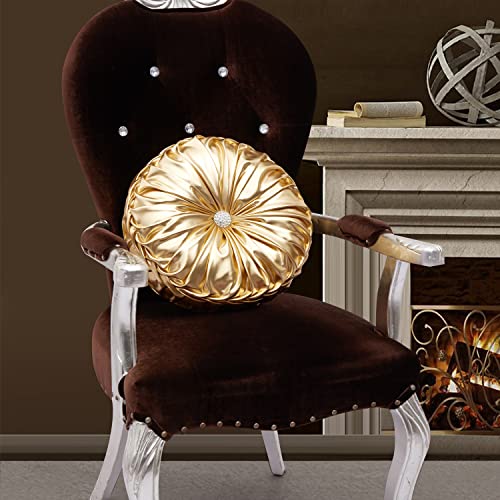 Eucior Round Throw Pillows,Pumpkin Pleated Handmade Metallic Throw Pillows,Gold Pillows,Modern Leather Decorative Pillows For Home Decor Bedroom Living Room Couch Bed Sofa (Gold) #TOP5